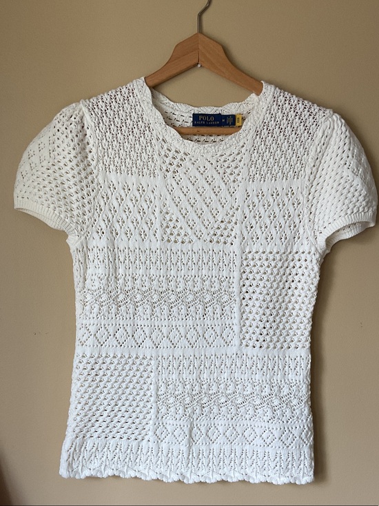 Polo Ralph Lauren Tops - Polo by Ralph Lauren White Short-Sleeve Knit Eyelet Top Size M